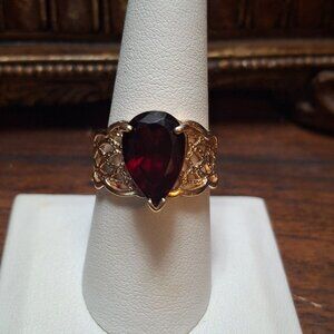 14kt Yellow Gold Garnet Lattice Ring Size 8.5 6.7 gr GORGEOUS💍